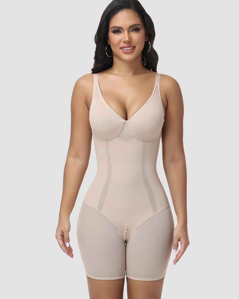 Shapshe® Seamless Mesh Panel Body Shaper with Built-In Bra