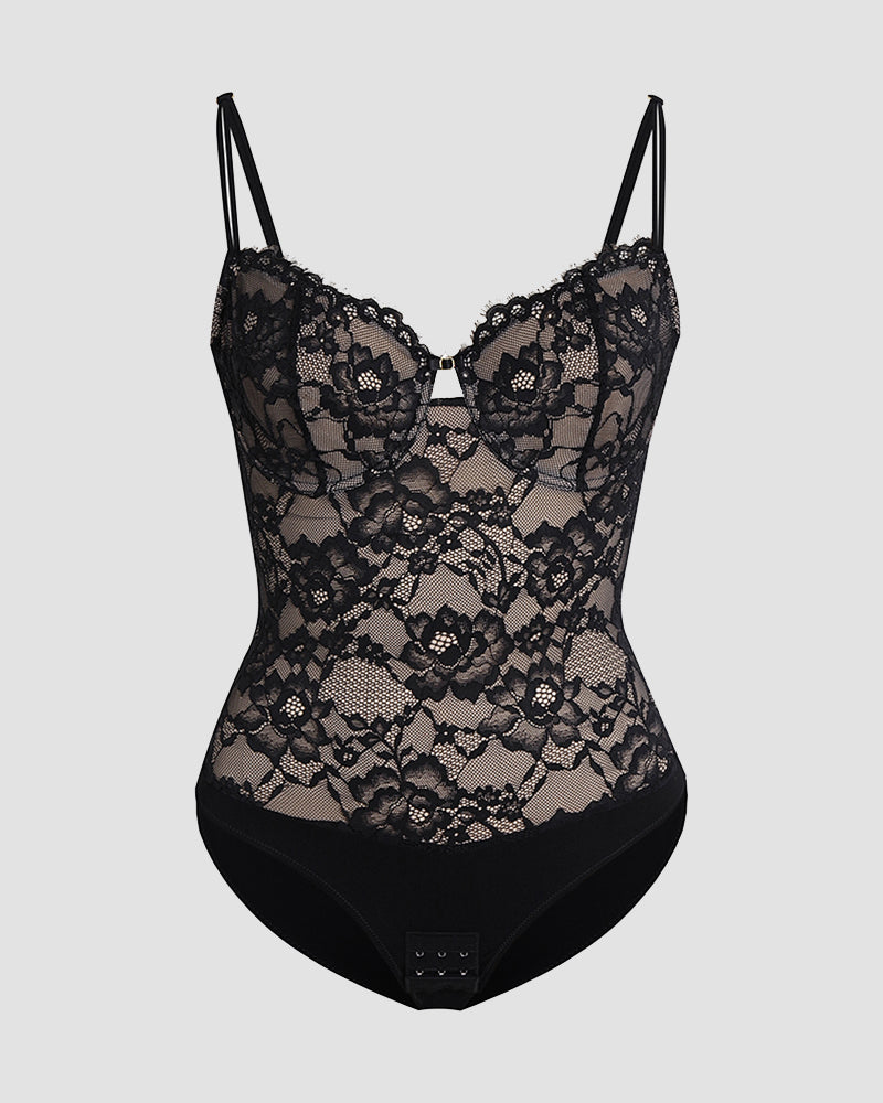 Shapshe® Built In Bra Lace Floral Tummy Tuck Bodysuit