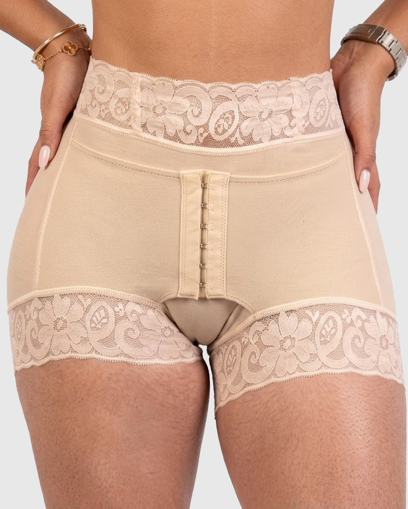 Front Hook Lace Waist Butt Lifting High Waist Shaping Shorts