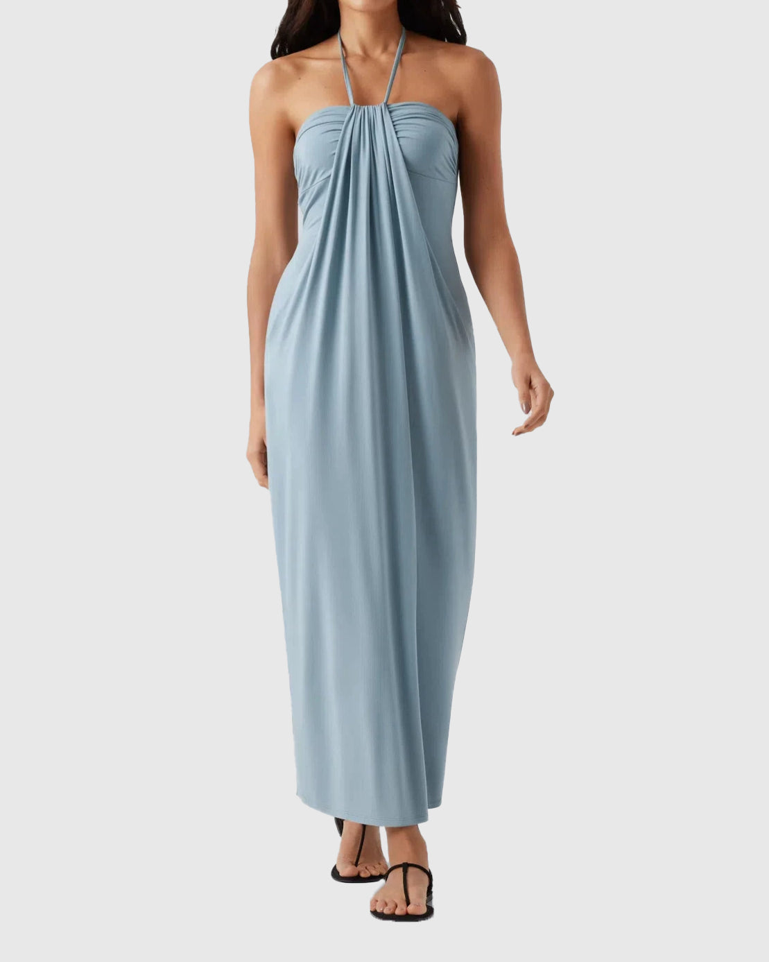 Halter Tie Back Built-in Bra Maxi Dress with Pockets - By Qivii