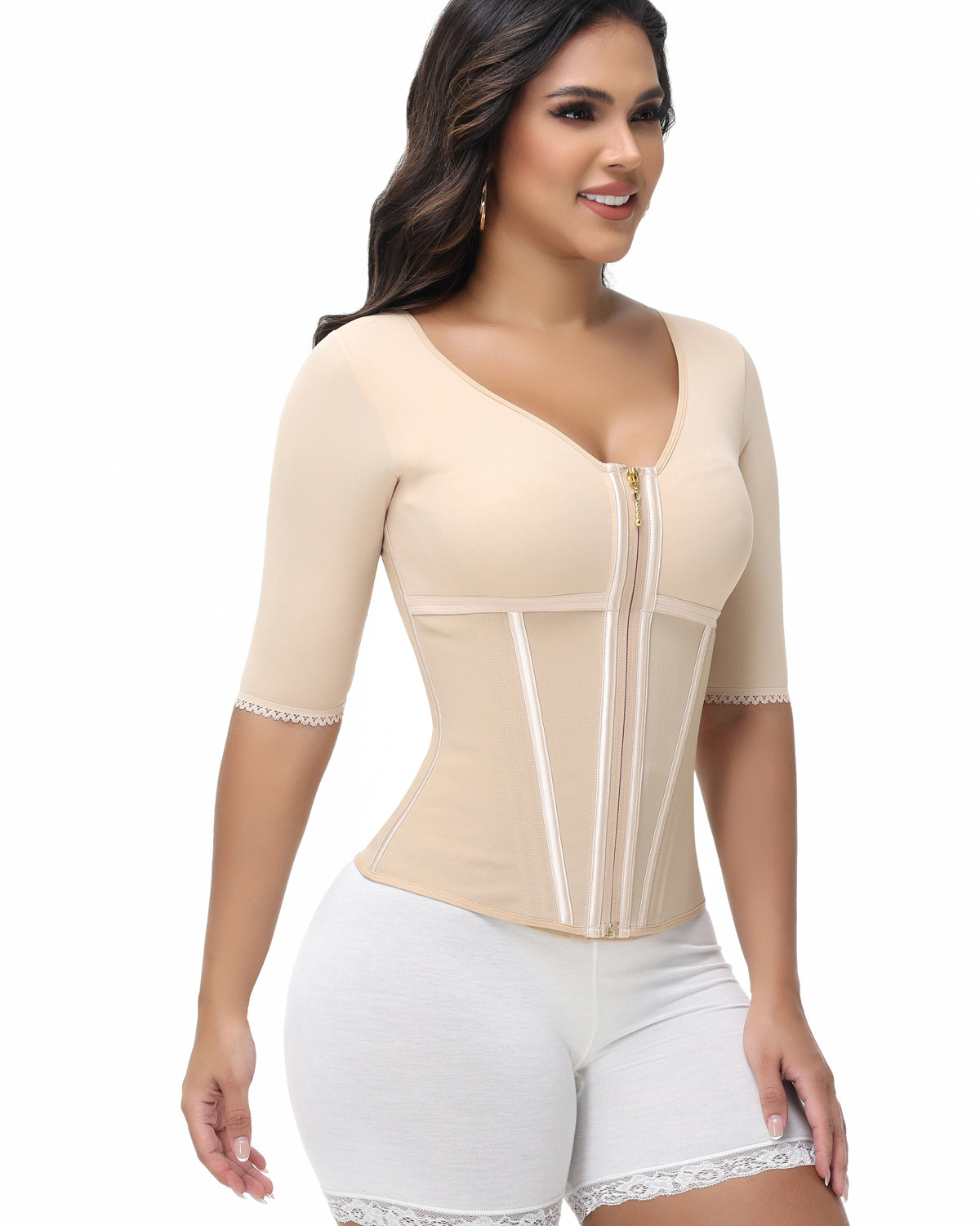 Shapshe® Fajas Colombianas High Compression Half Sleeves V Neck Waist Trainer