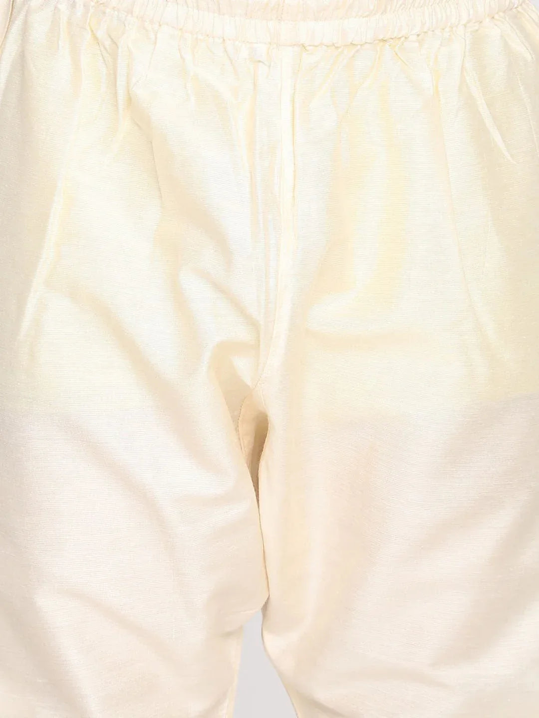 Boy's Beige & Cream-Coloured Slim-Fit Sherwani Set
