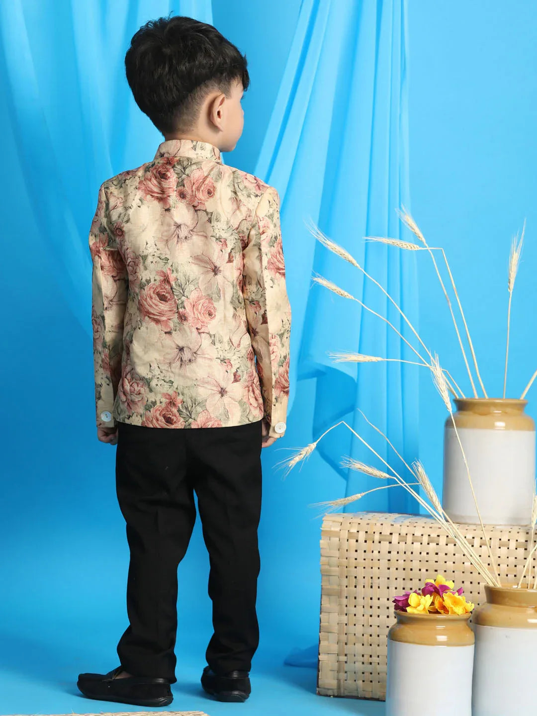 Boy's Beige Printed Jodhpuri