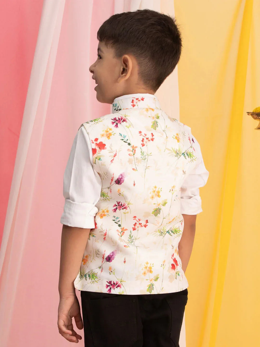 Boy's Multicolor Base Cotton Printed Nehru Jacket
