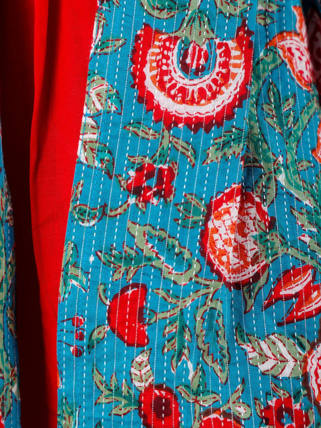 Girl's Red And Blue Anarkali Dress