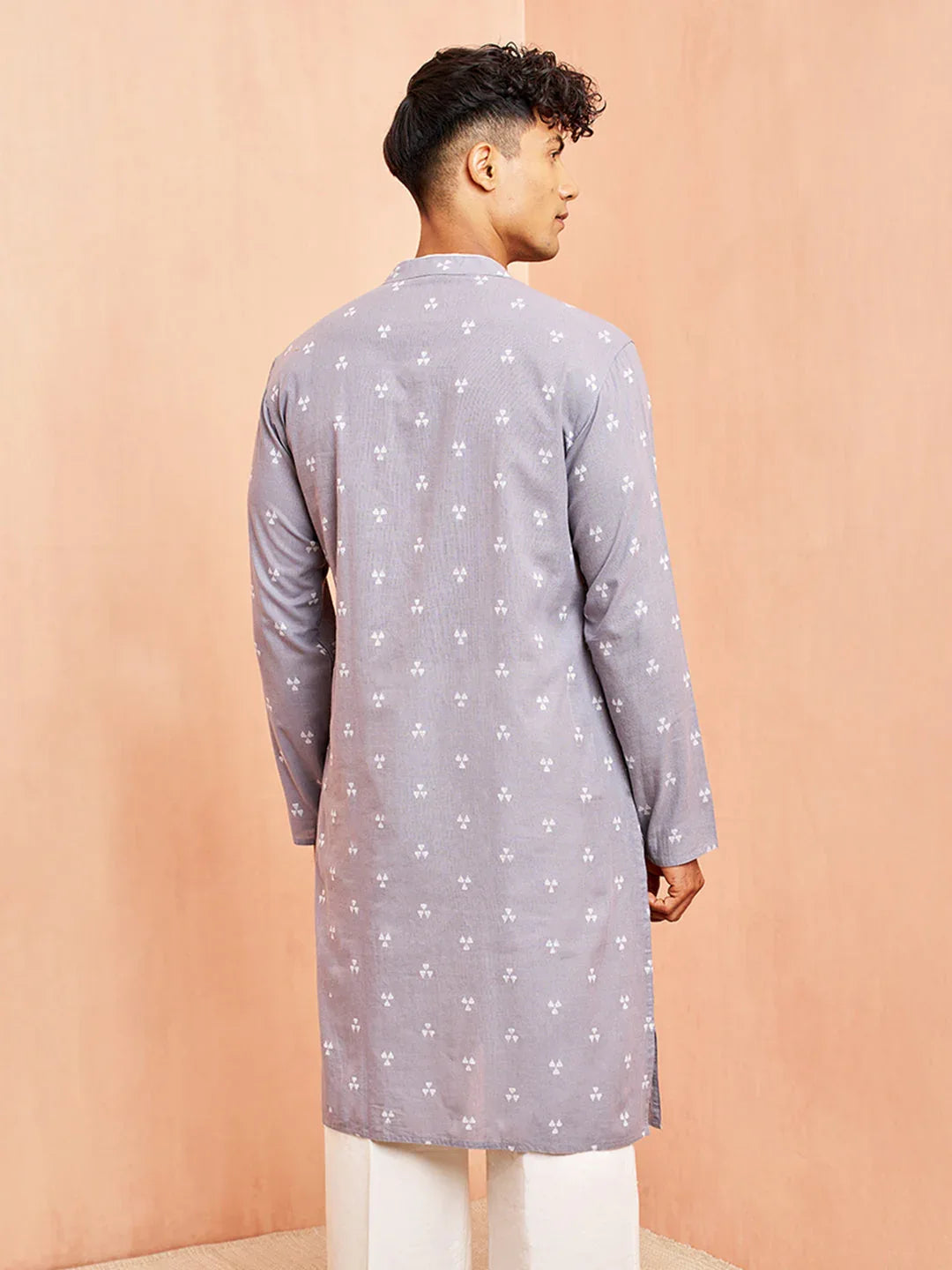 Men's Grey Geometric Booti Jacquard Kurta