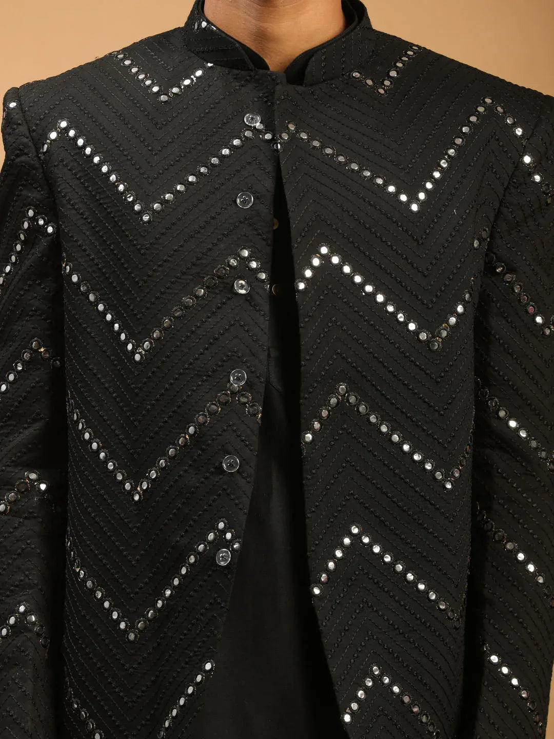 Men's Black Mirror Jodhpuri With Kurta Patiala Set