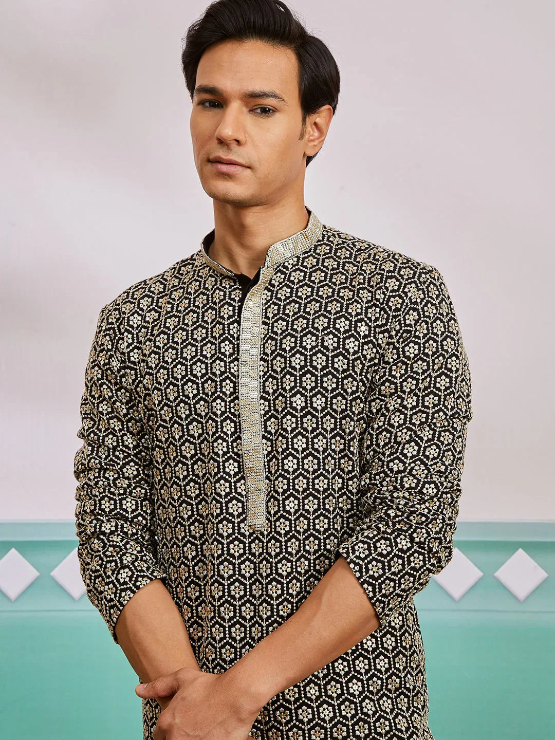 Men's Black Rayon Kurta And Pyjama Set
