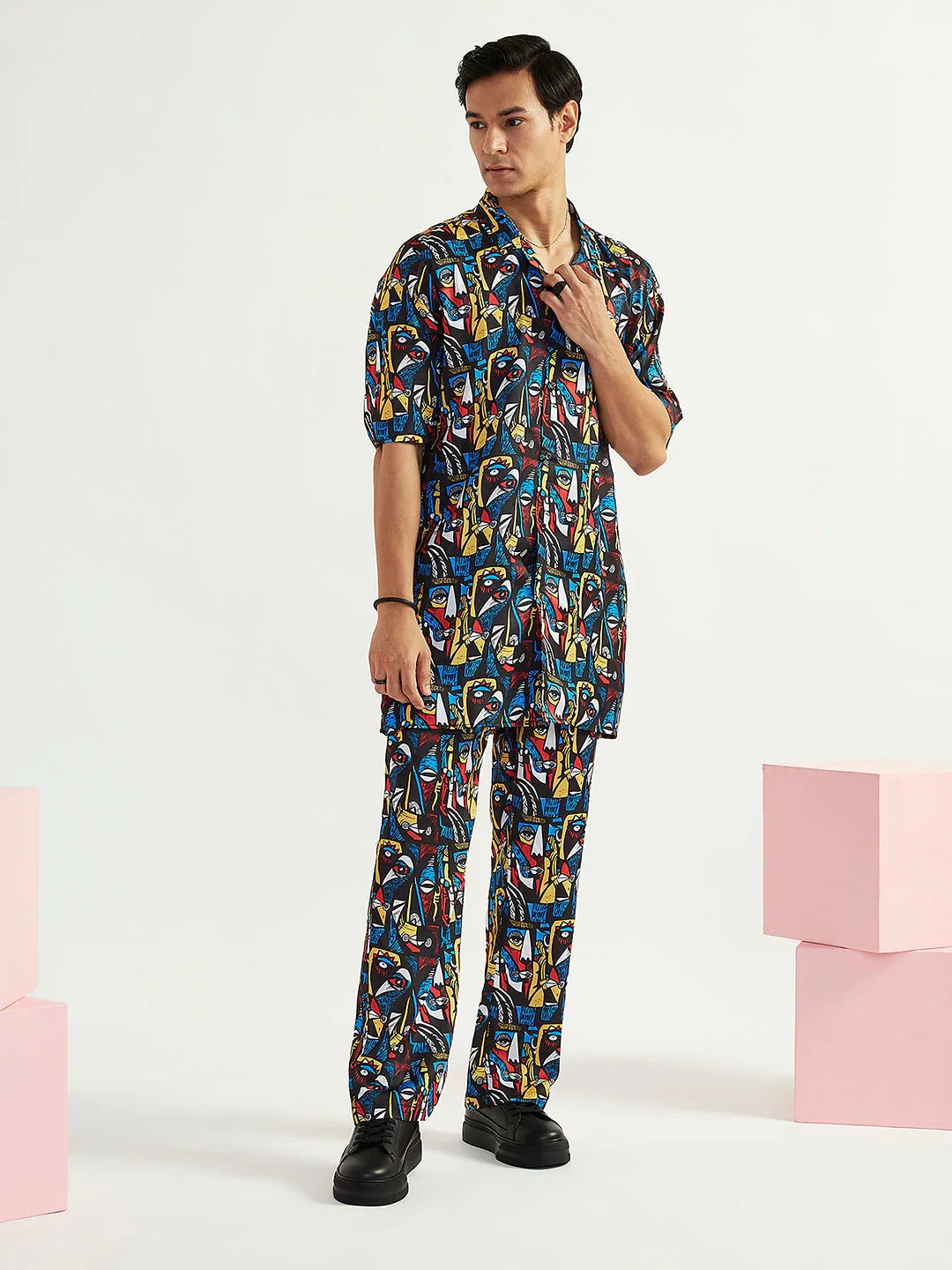 Men's Black Satin Kurta And Pyjama Set