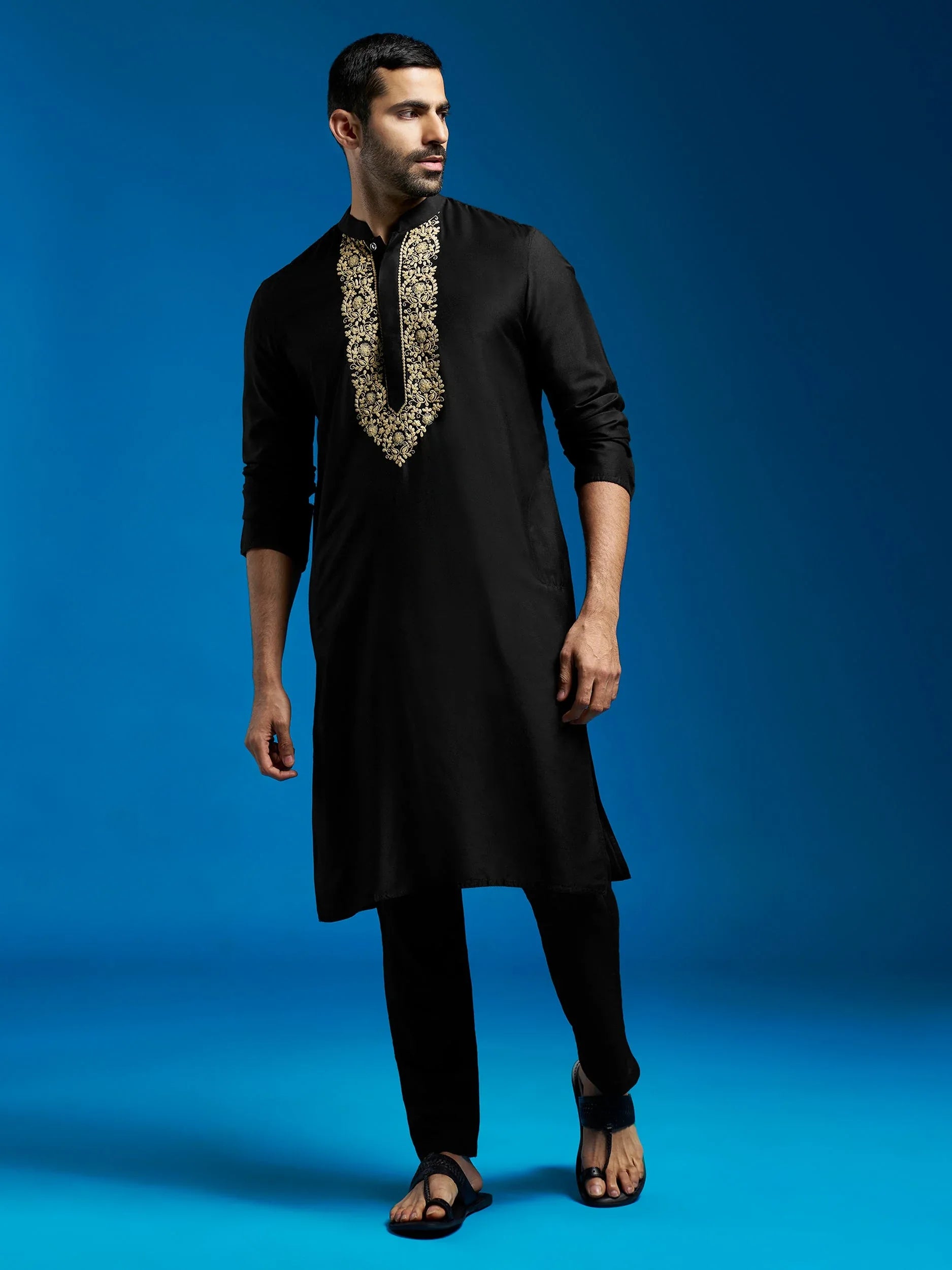 Men's Black Viscose Kurta And Pyjama Set