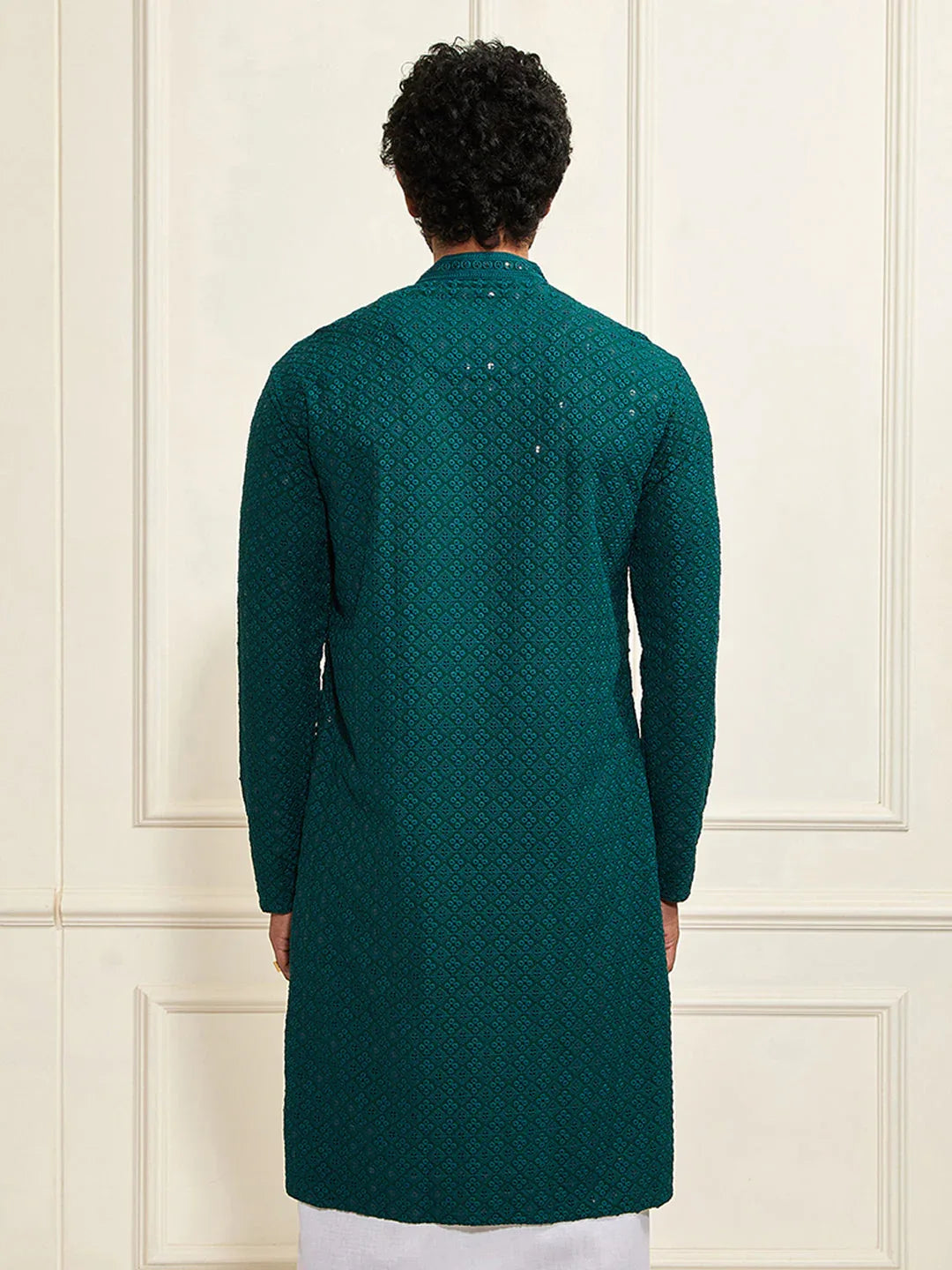 Men's Green Rayon Schiffli Kurta