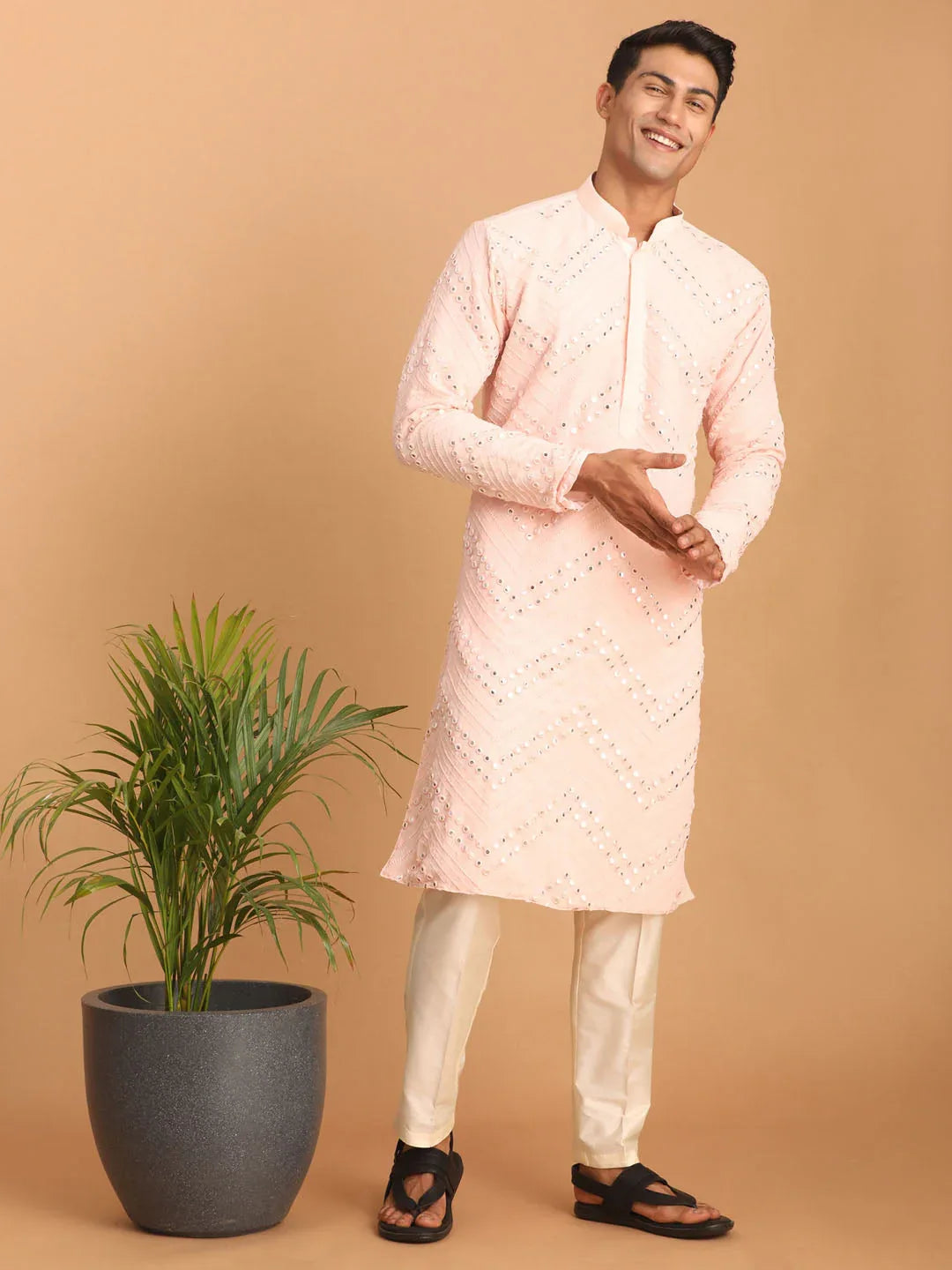 Men's Pink Mirror Kurta Pant Set
