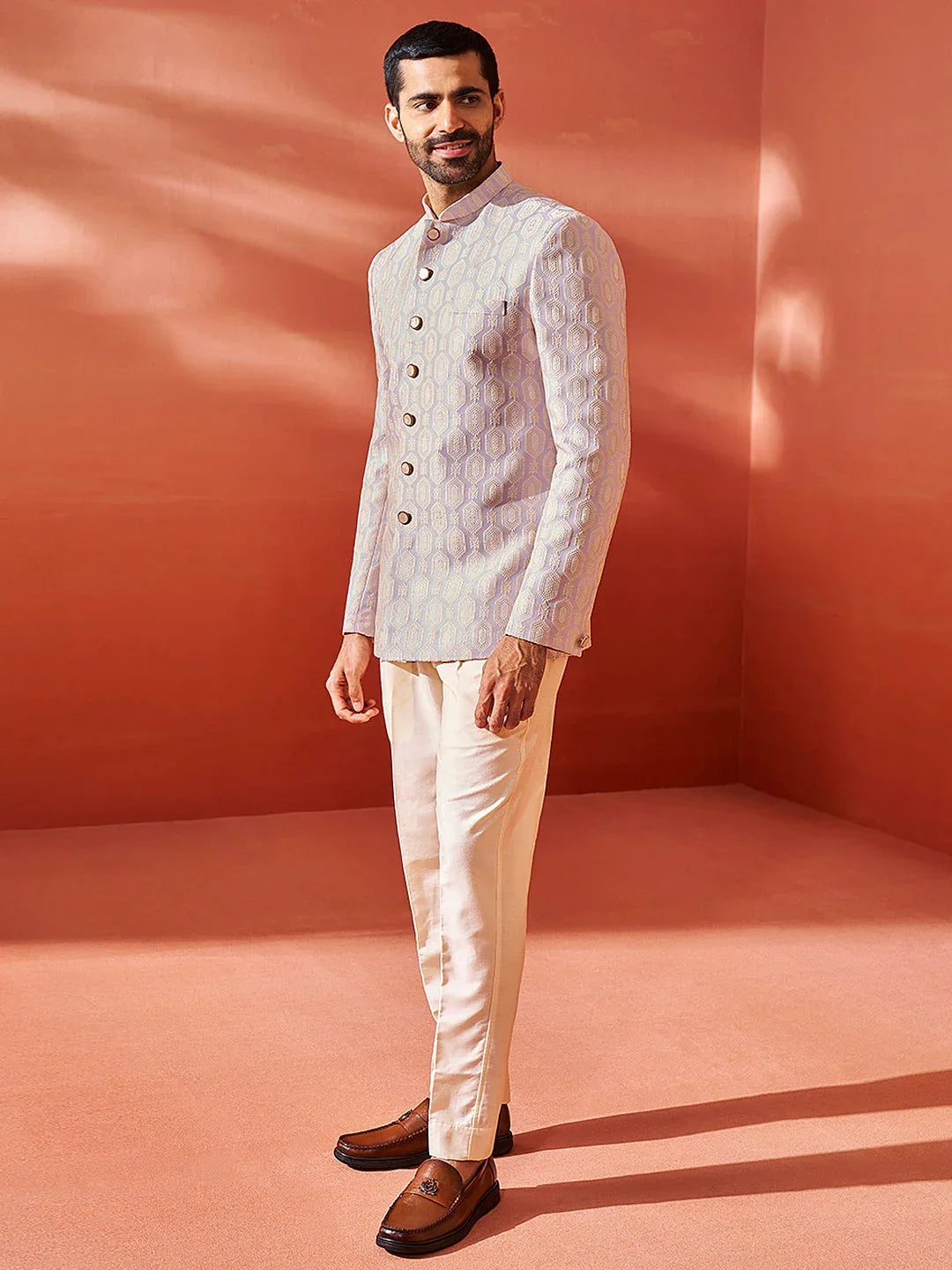 Men's Purple Silk Blend Jodhpuri Pyjama Set