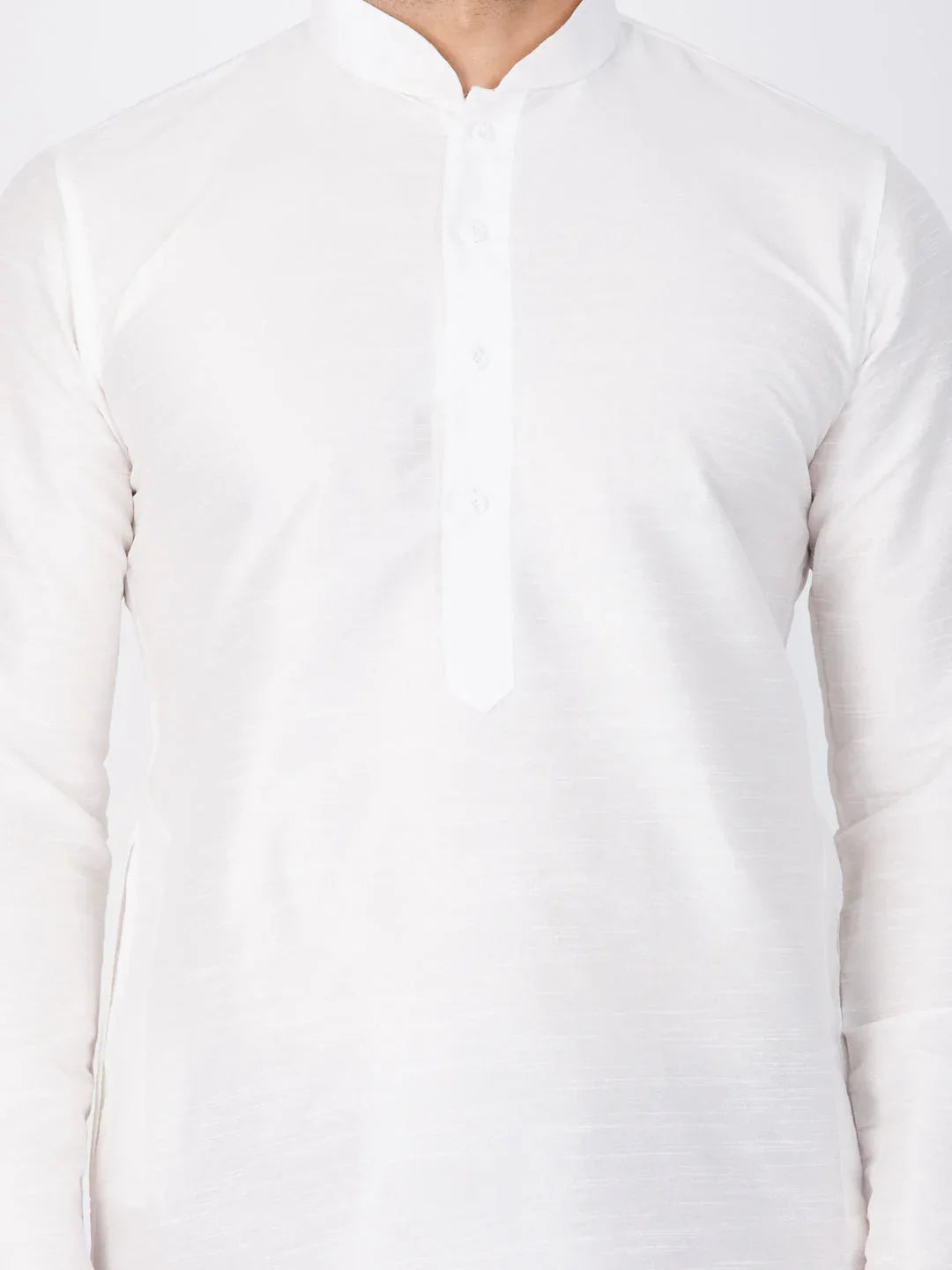 VASTRAMAY Men's White Cotton Silk Blend Kurta and Dhoti Pant Set