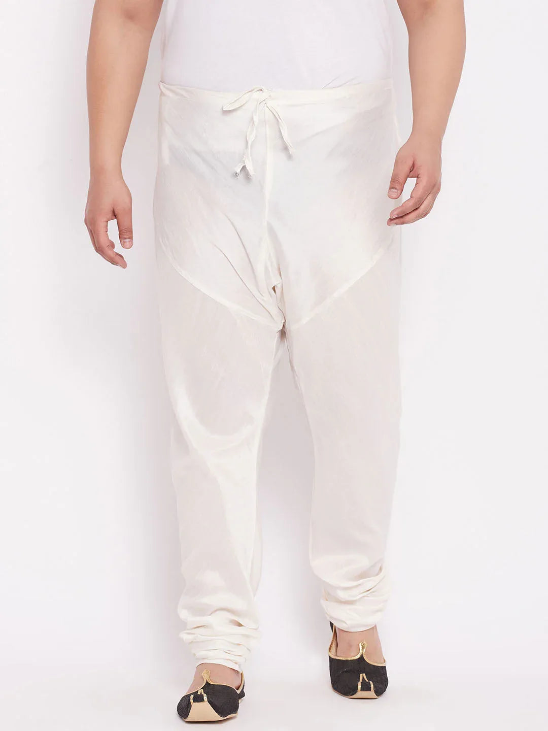 Men's Plus Size Cream Solid Relax Fit Churidar