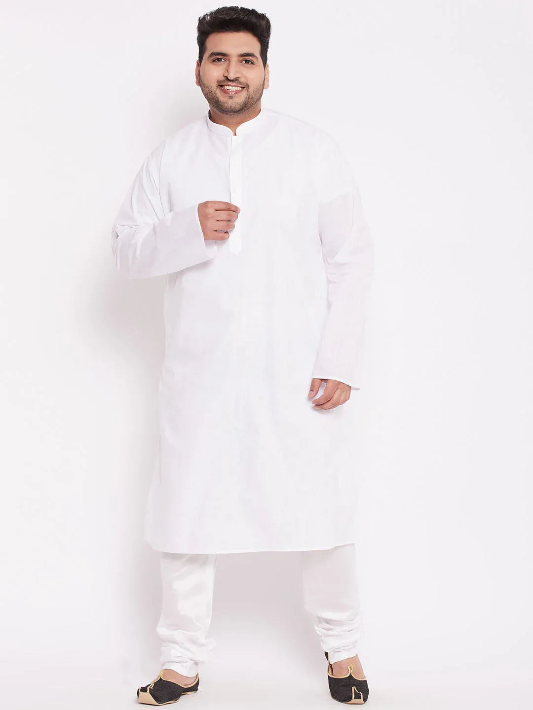 Men's Plus Size White Cotton Silk Blend Churidar