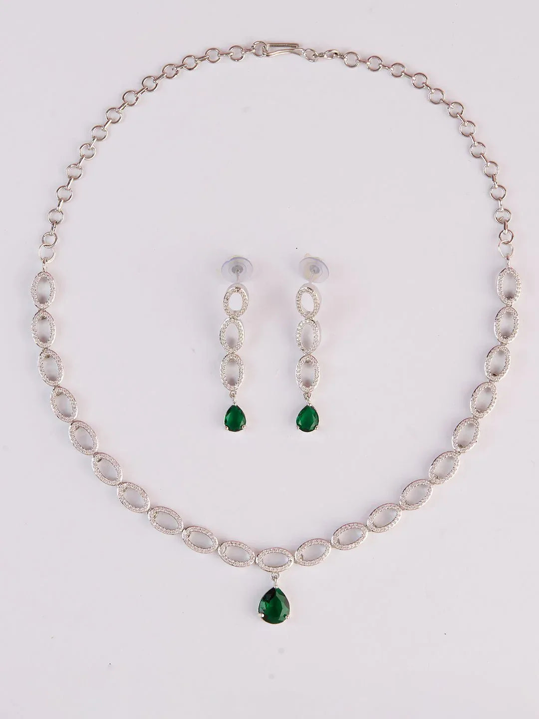 Women's Silver & Green Rhodium Plated Necklace