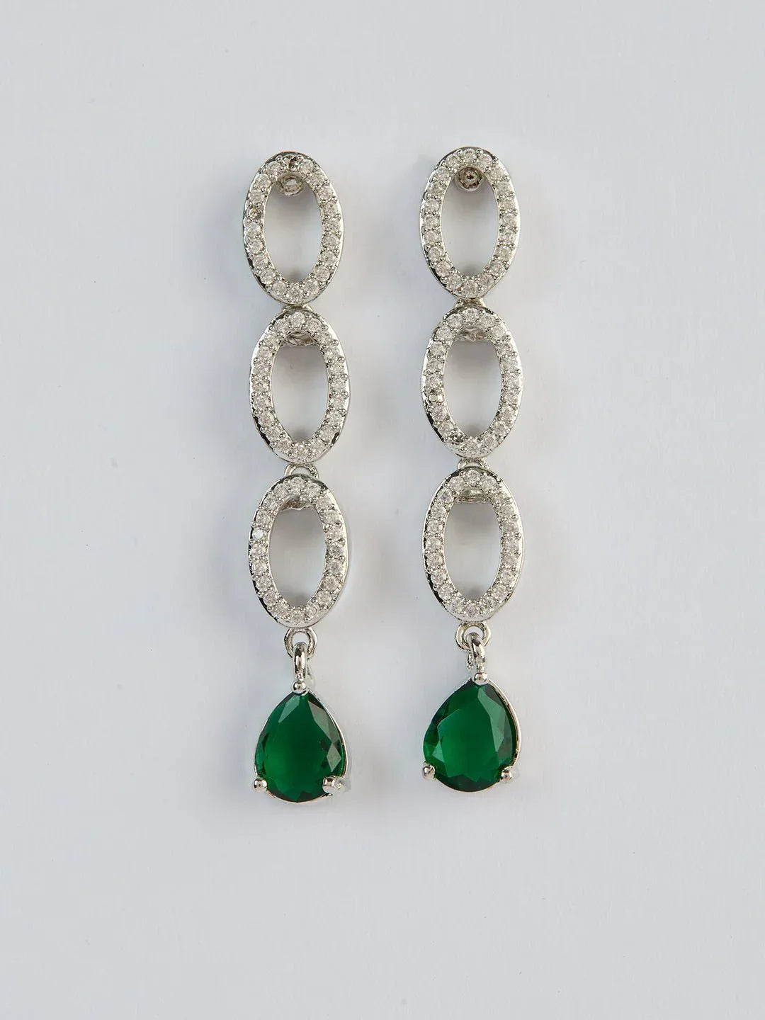 Women's Silver & Green Rhodium Plated Necklace