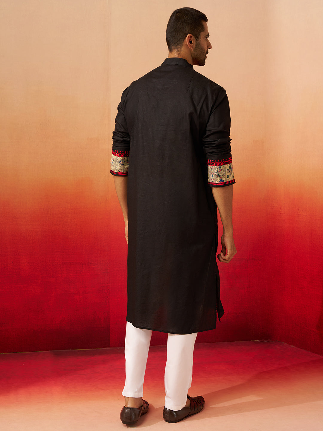 Men's Black Digital Print Kurta with Pyjama