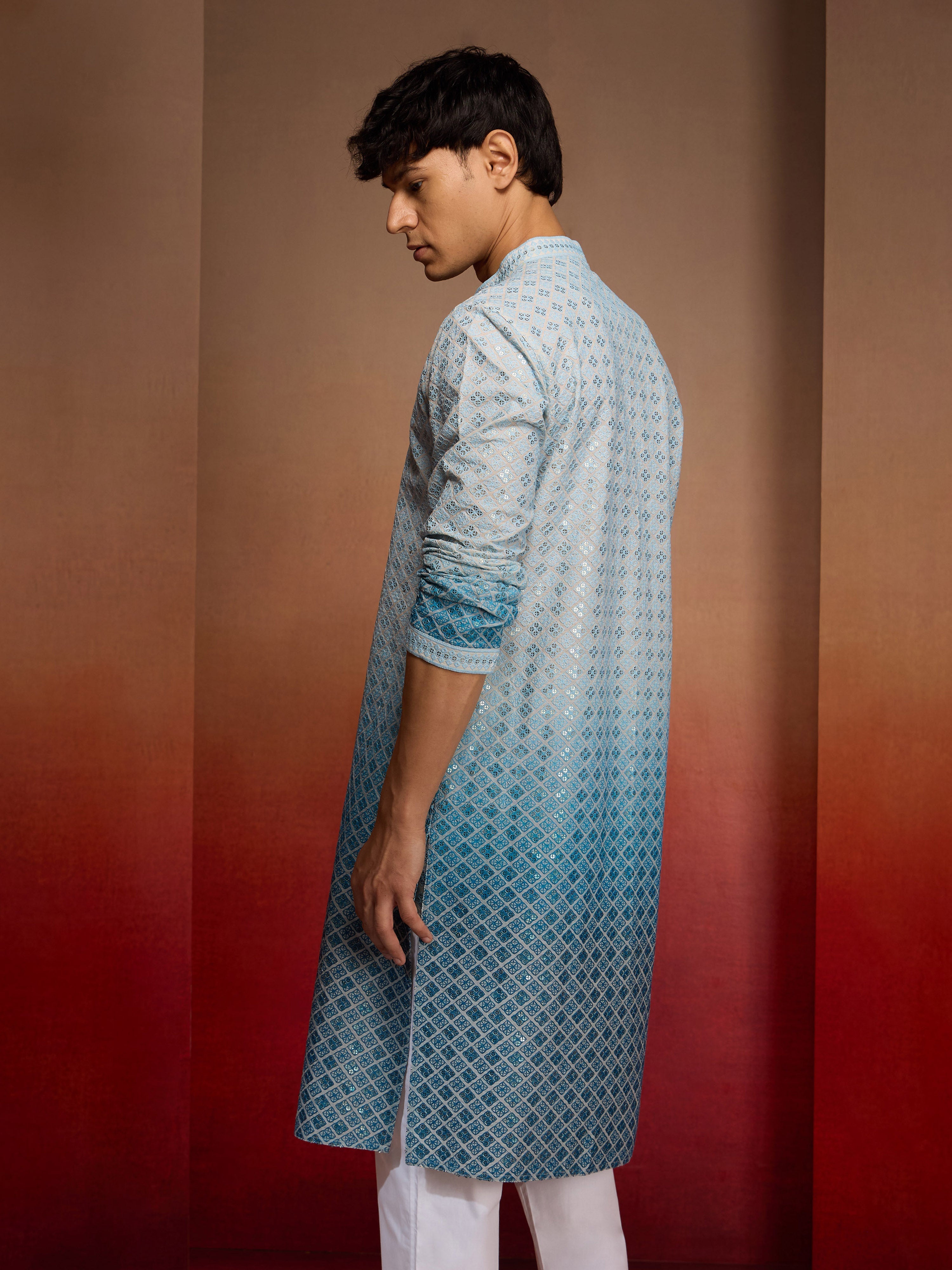 Men's Aqua Ombre Long Kurta