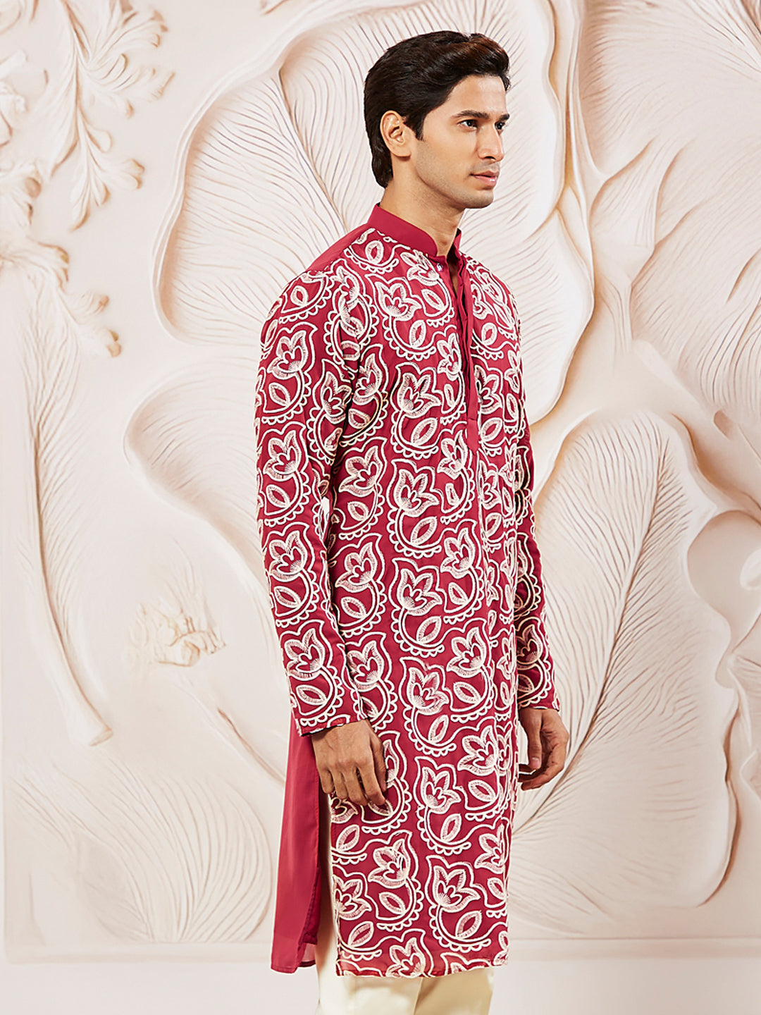 Men's Maroon Georgette Kurta