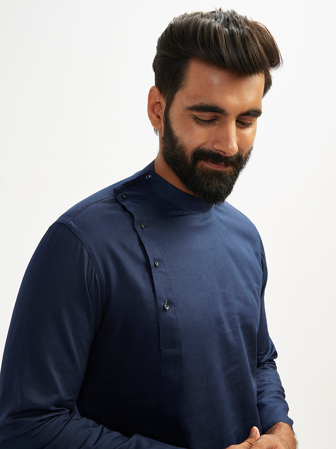 Men's Navy Blue Viscose Kurta Pyjama Set