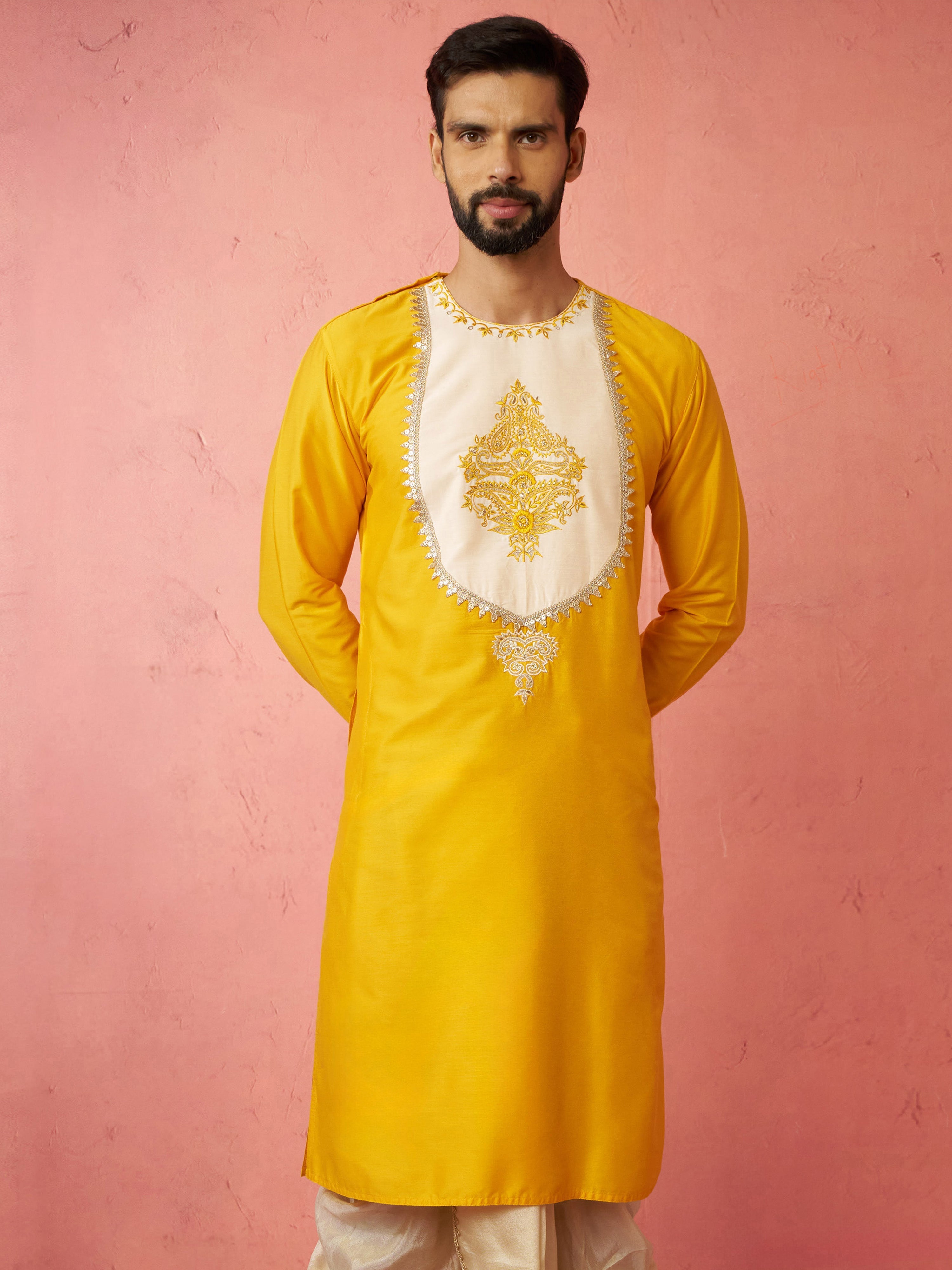 Men's Yellow Viscose Kurta