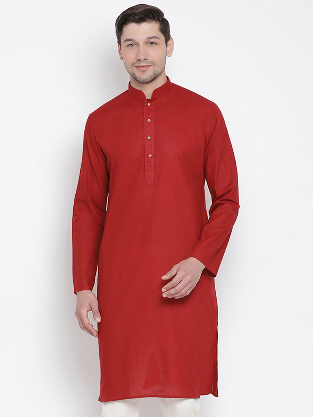 VASTRAMAY Men's Maroon Cotton Kurta