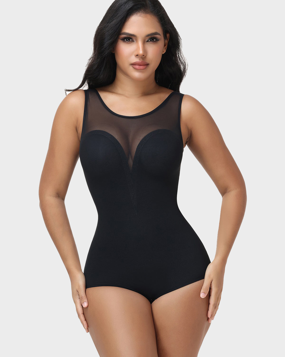 U Neck Sleeveless Mesh Seamless Tummy Control Bodysuit