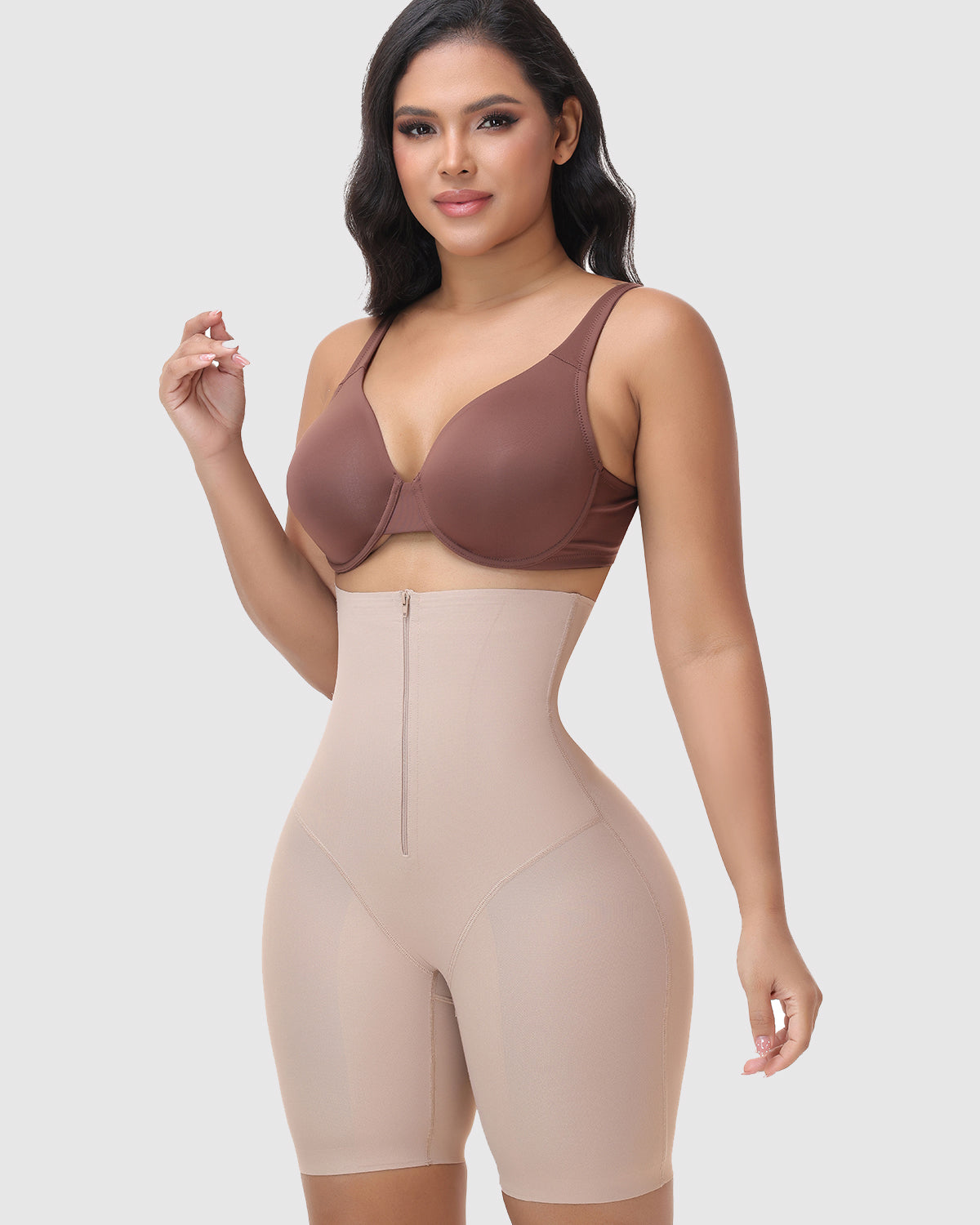 Double Compression High Waist Zip Tummy Control Butt Lifting Thigh Shaping Shorts
