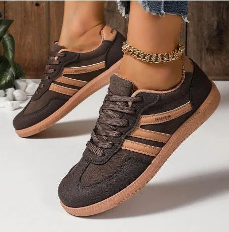 Violet women's lace-up orthopedic sneakers by Hudson Ridge, featuring supportive design and casual brown accents.