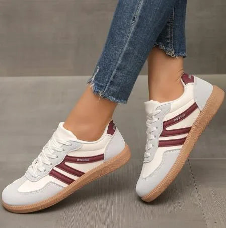 Violet women's lace-up orthopedic sneakers by Hudson Ridge, burgundy color, comfortable footwear with supportive design.