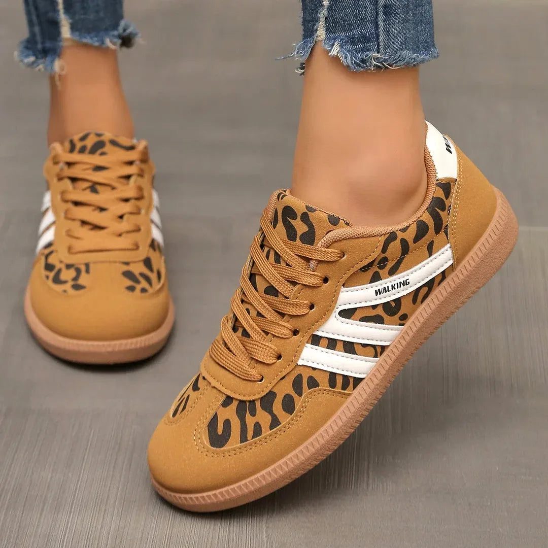 Violet women's lace-up orthopedic sneakers by Hudson Ridge featuring a stylish leopard print design and supportive footwear for women.