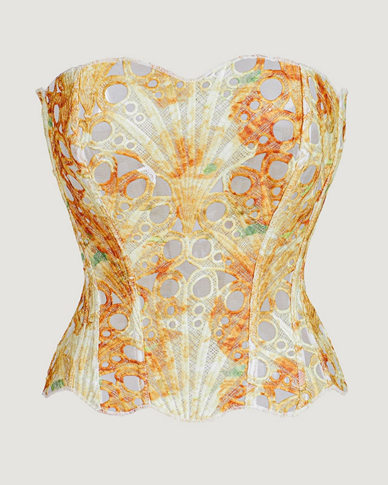 Sexy Mesh Cut Out Lace Double Layer Tummy Control Corset with Back Tie