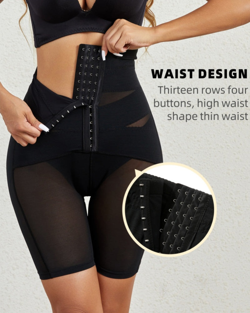 High Waist Stretchy Mesh Shaping Shorts with Adjustable Buckle - By Qivii