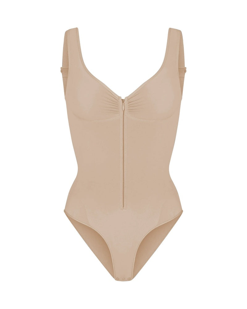 Deep V Seamless Backless Triangle Shapewear Bodysuit with Front Zipper - By Qivii