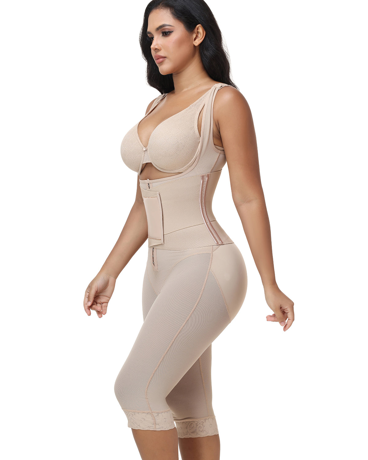 Double Compression Tummy Control Mid-length Shapewear with Detachable Waist Trainer