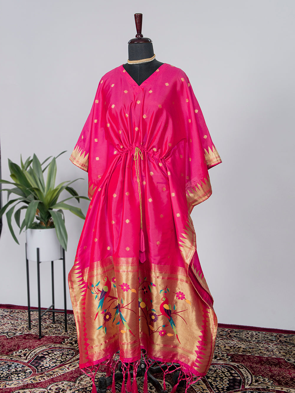 Pink Color Weaving Zari Work Jacquard Paithani Kaftan - qivii