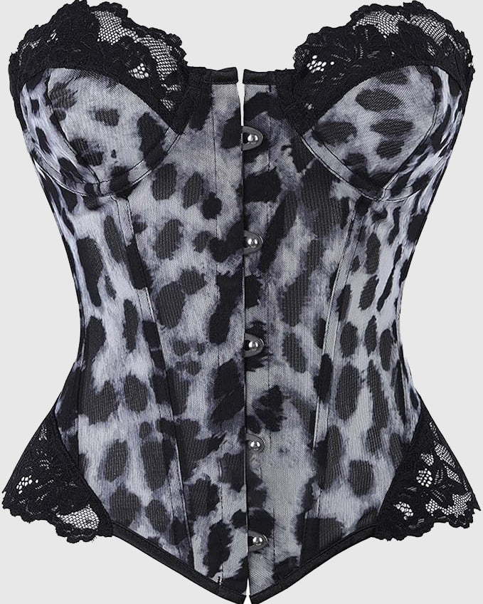 Leopard Print Lace Trim Waist Corset - By Qivii