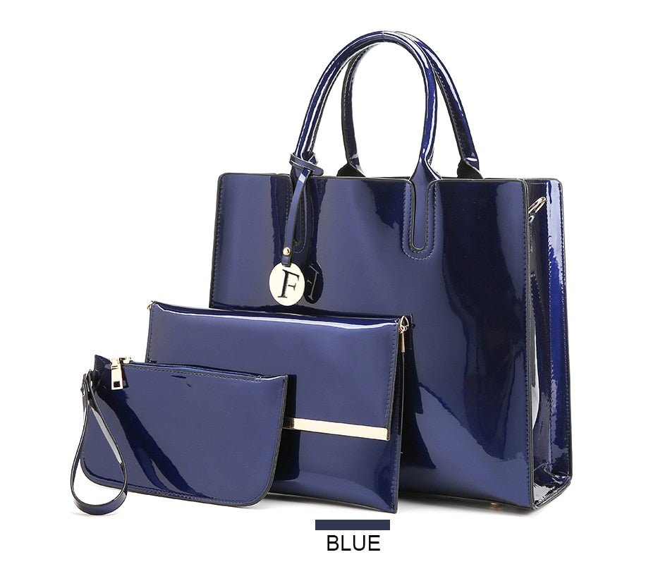 Women's 3 Piece Patent Leather Handbag Set - By Qivii