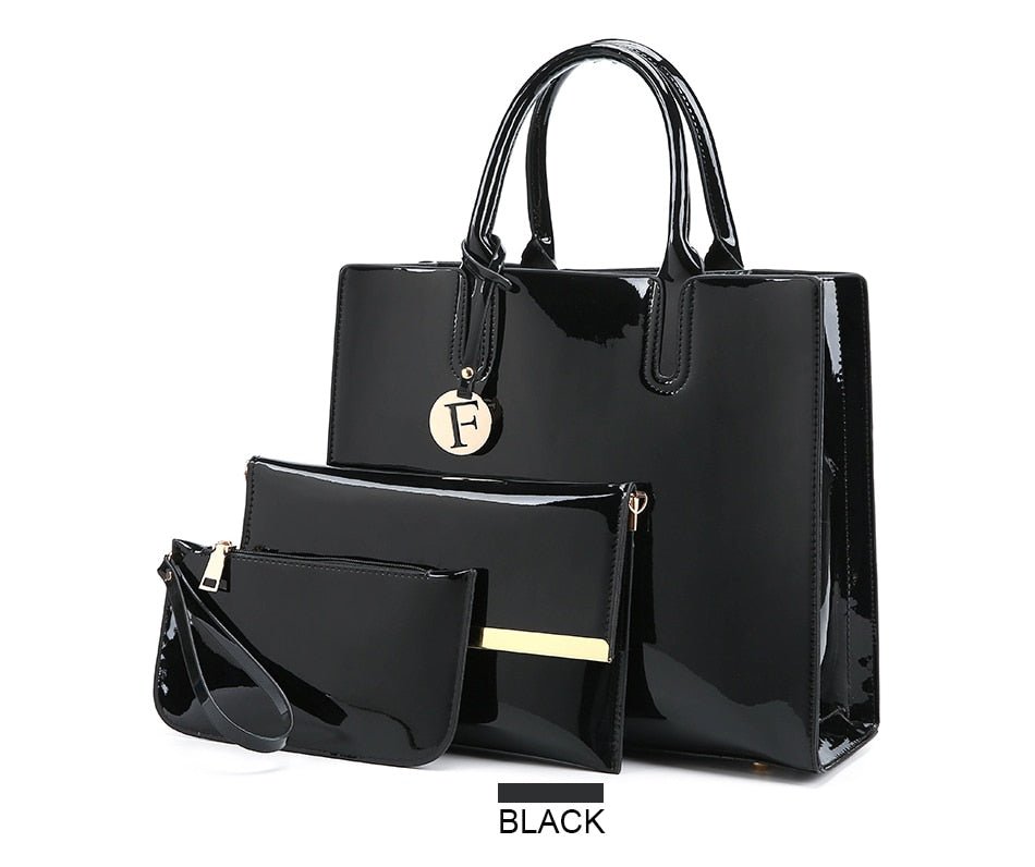 Women's 3 Piece Patent Leather Handbag Set - By Qivii