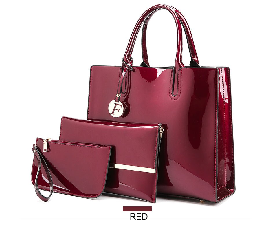 Women's 3 Piece Patent Leather Handbag Set - By Qivii