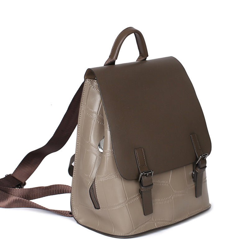 Women's Genuine Leather Assorted Color Simple Backpack - By Qivii