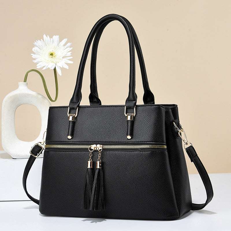 Women's Large Capacity Soft Leather Tassel Shoulder Bag - By Qivii
