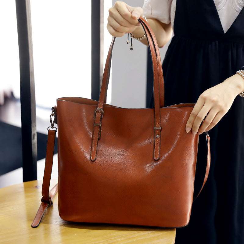 Women's Leather Minimalist Tote Bag - By Qivii