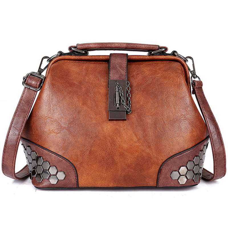 Women's Lock Chain Rivets Crossbody Shoulder Bag - By Qivii