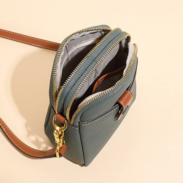 Women's Small Cowhide Leather Mobile Phone Crossbody Bag - By Qivii