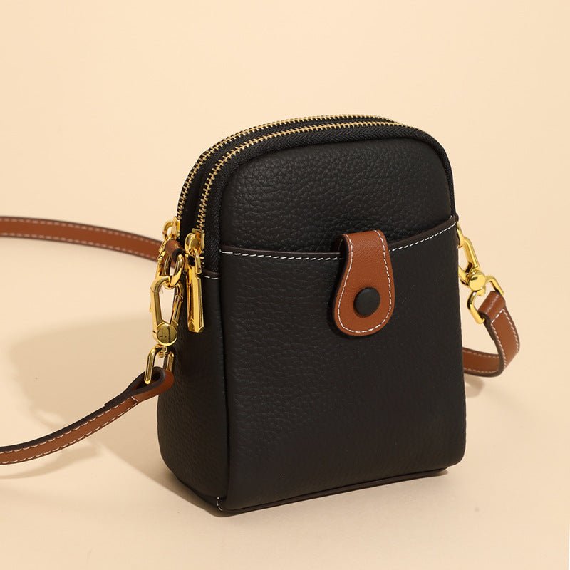 Women's Small Cowhide Leather Mobile Phone Crossbody Bag - By Qivii