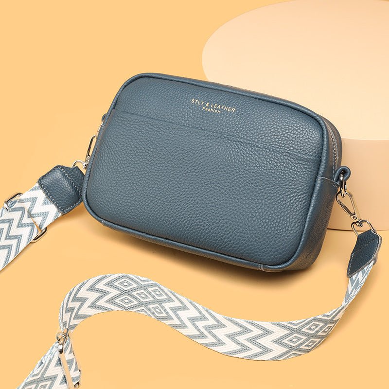 Women's Small Square Crossbody Bag With Embroidered Wide Shoulder Strap - By Qivii
