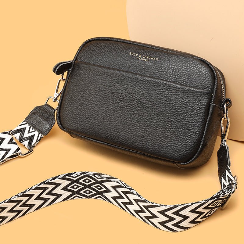 Women's Small Square Crossbody Bag With Embroidered Wide Shoulder Strap - By Qivii